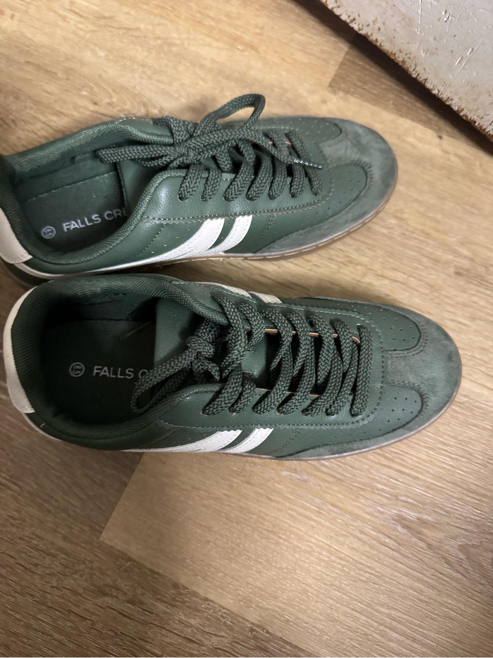 Falls Creek Green Low-Top Sneakers with White Stripes